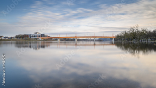 Kaunas city, spring flood. Flooded city infrastructure, parks, footpaths. Long exposure photography nd1000 filter. 10 stop filter, silky water. Views of Kaunas city.