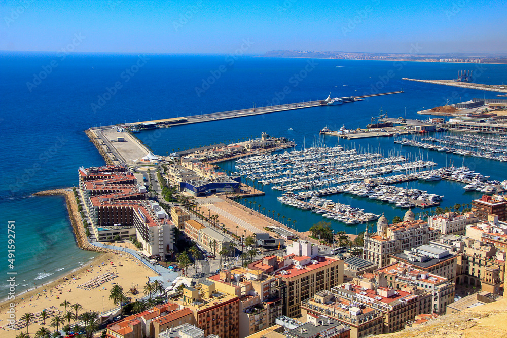 Alicante, Spain; 05/13/2018: aerial view of the port of Alicante