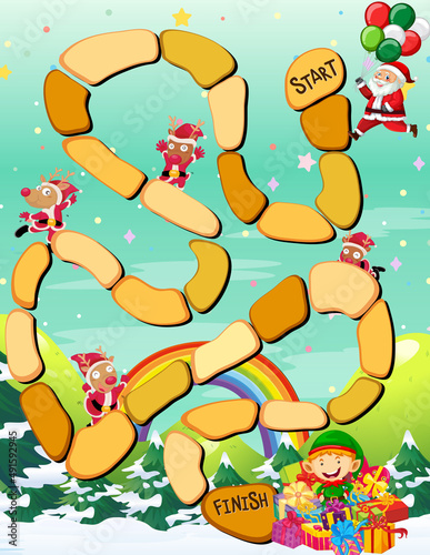 Snake and ladders game template with Christmas theme
