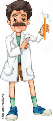 Dentist holding toothbrush on white background