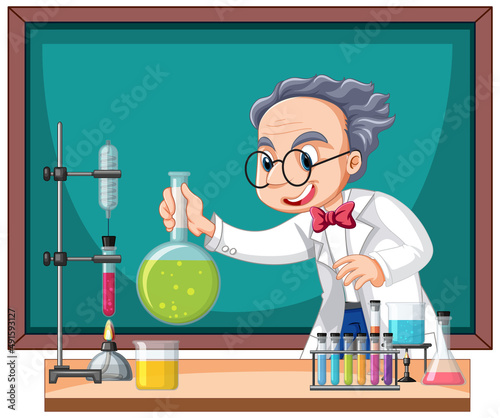 A chemist experiment with blackboard
