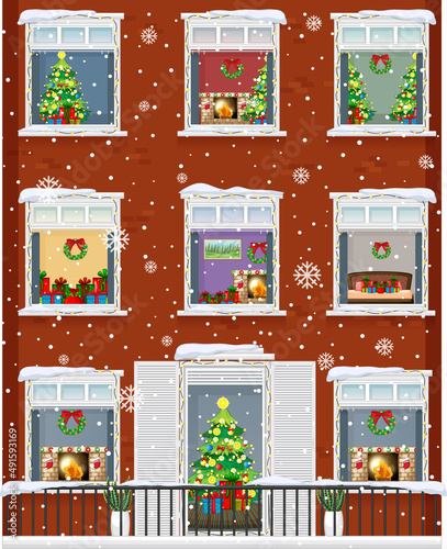 Apartment windows with neighbors cartoon character