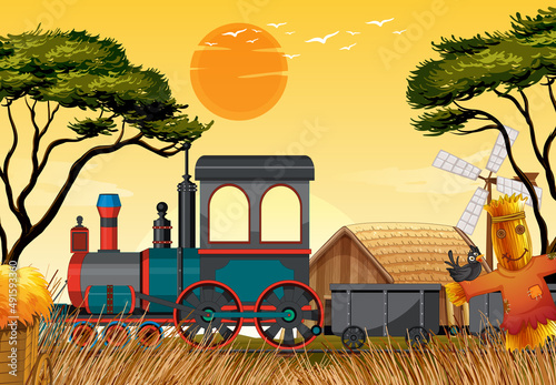 Train with natural scene farm scene