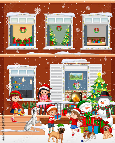 Apartment windows with neighbors cartoon character