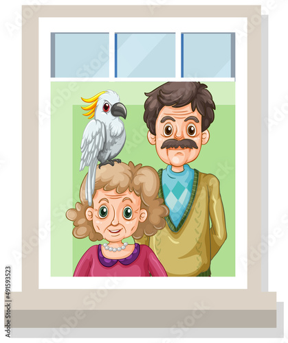 View through the window of an old couple