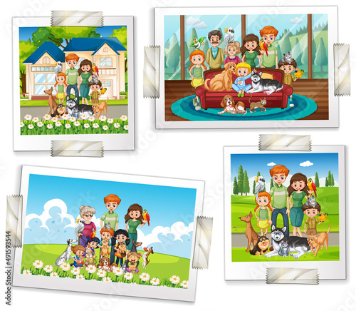 Set of family photos in cartoon style