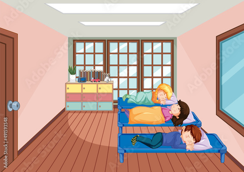 Children sleeping in beds at room