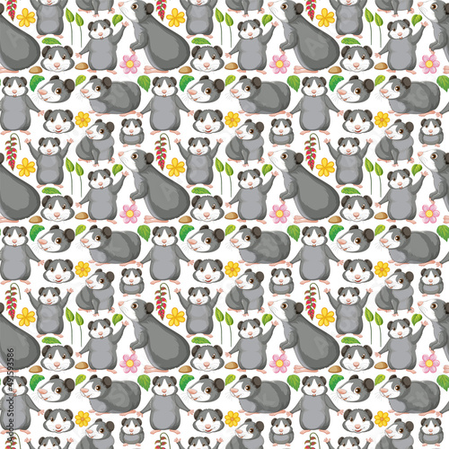 Funny guinea pig on white background seamless