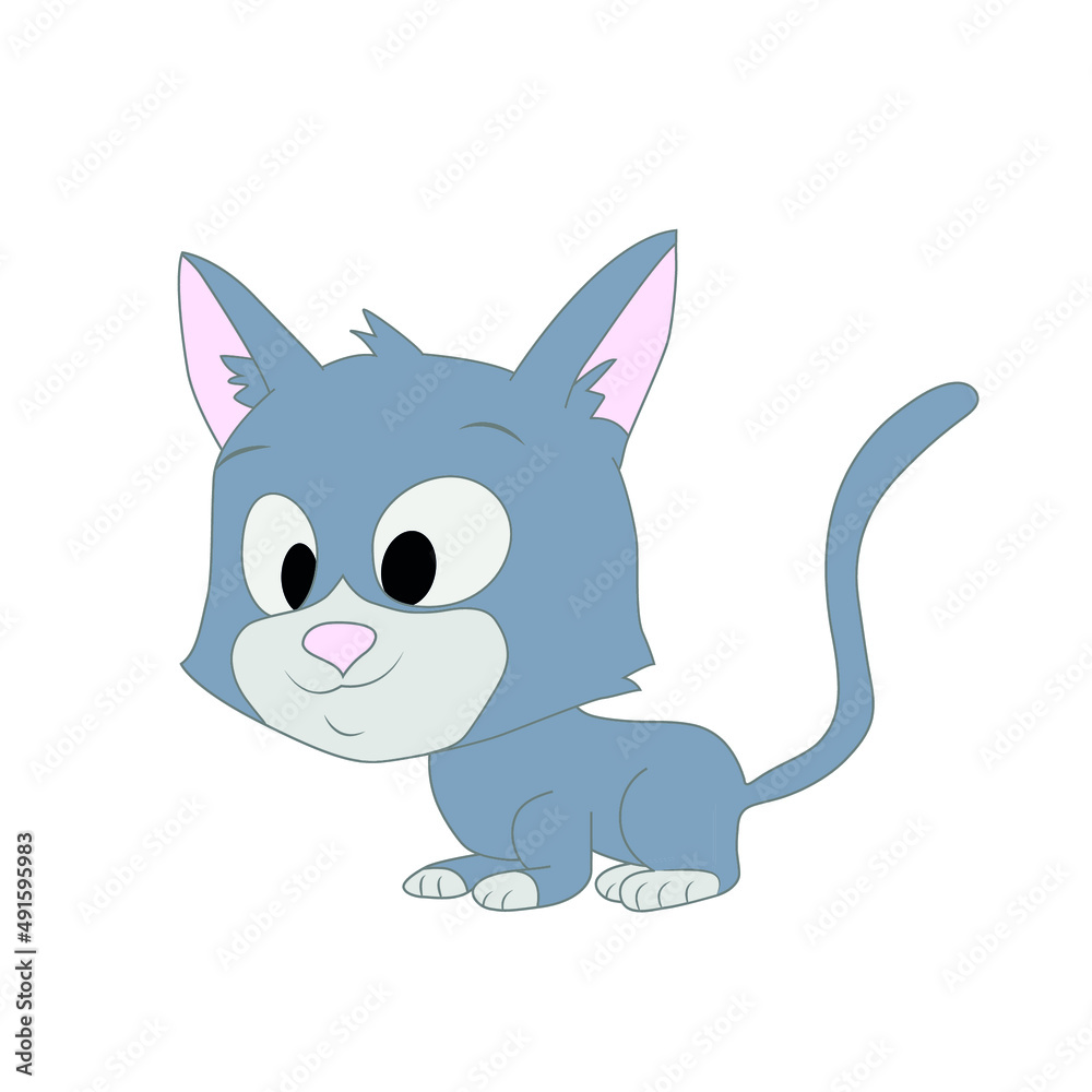 vector of beautiful fluffy cat. flat image of a gray kitten. vector illustration, eps 10.