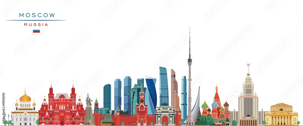 Colorful vector set of landmarks of Moscow, Russia. Flat vector ...