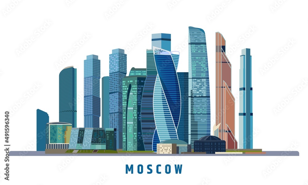 Obraz premium Moscow city skyline. Business Center. Skyscrapers vector illustration isolated on white background. Russia