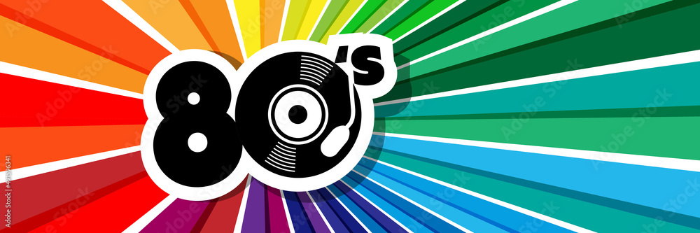 Fototapeta premium Eighties on radial stripes background 