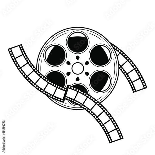 Abstract Black Simple Line Film Reel Movie Cinema Film Video Doodle Outline Element Vector Design Style Sketch Isolated Illustration