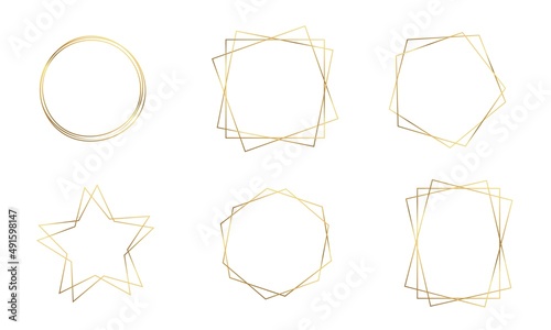 Gold geometric frames on white background, set of vector gold borders, wedding invitation and cards elements, abstract geometric shapes