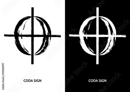 Poster of Coda sign. A passage that brings a piece to an end. Expanded cadence. Musical symbols aesthetics.	 photo