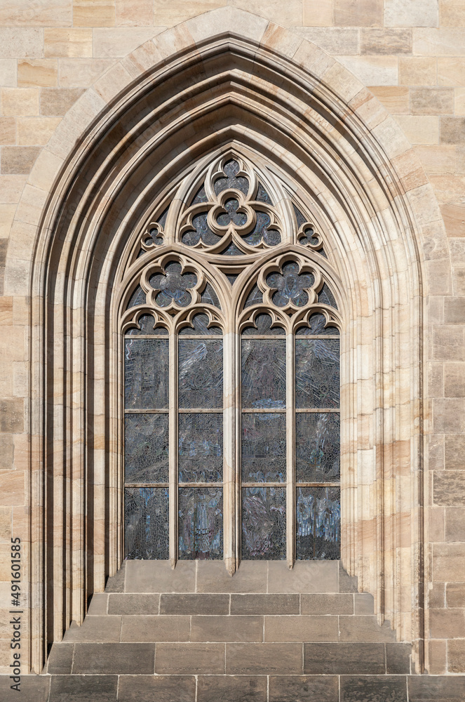 Window of St. Vitus cathedral in Prague