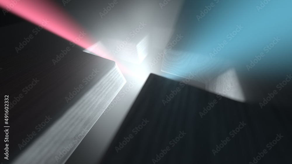Divine Mercy, red and blue rays glowing from cross.
Divine Mercy, red and blue rays glowing from cross.