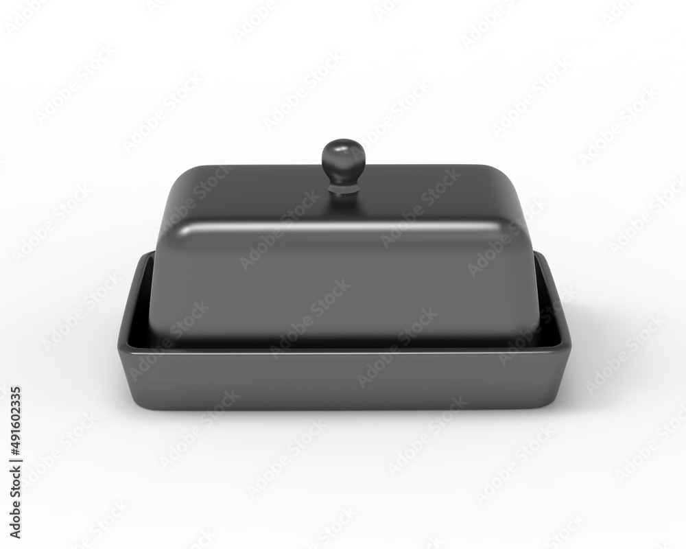 Black Butter Keeper Container Plate With Lid Template, Cloche Mockup Template On Isolated White Background, 3d render illustration. Black Butter Keeper Container Plate With Lid Template, Cloche Mockup Template On Isolated White Background, 3d render illustration.