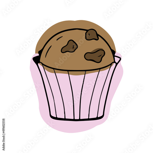 Chocolate muffin vector colored doodle design white background