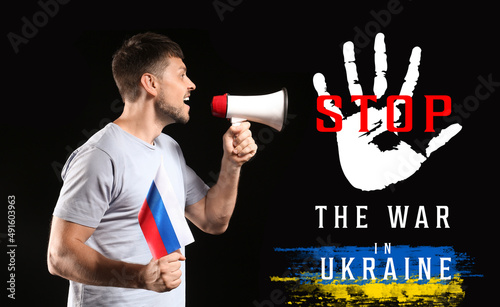 Screaming man with flag of ...