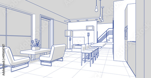 house loft interior 3d rendering
