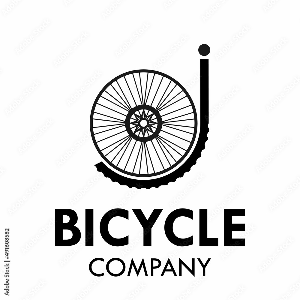 Letter j with bicycle wheel logo template illustration. suiatble for bicycle business - obrazy, fototapety, plakaty 