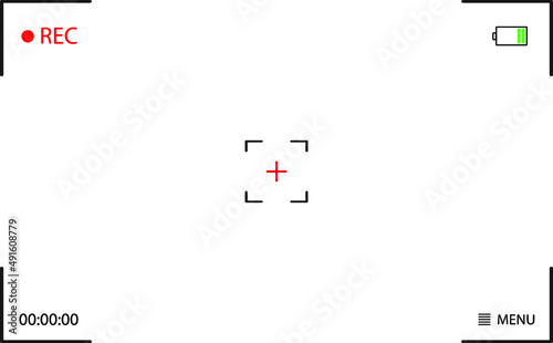 Vector Camera frame viewfinder. Focusing screen of the camera. VCR digital display with photo camera frames with transparent background. Screen photography frame. Battery status, video quality, image 