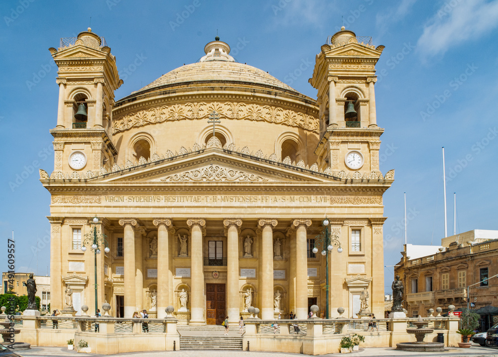 The Basilica of the Assumption of Our Lady commonly known as the Rotunda of Mosta or the Mosta Dome. It was completed in 1860s - Mosta, Malta.