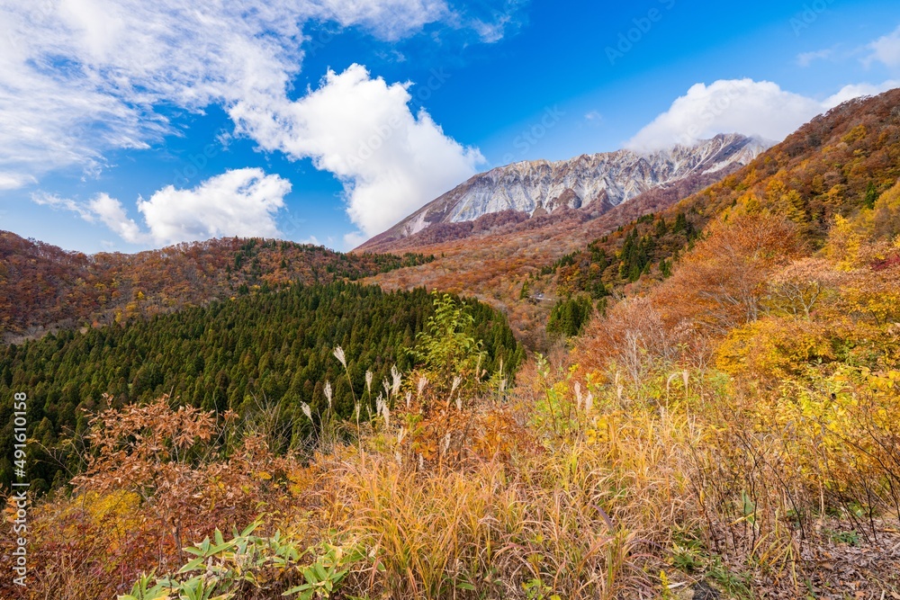 【鳥取県】鍵掛峠からみる秋の大山　自然風景	