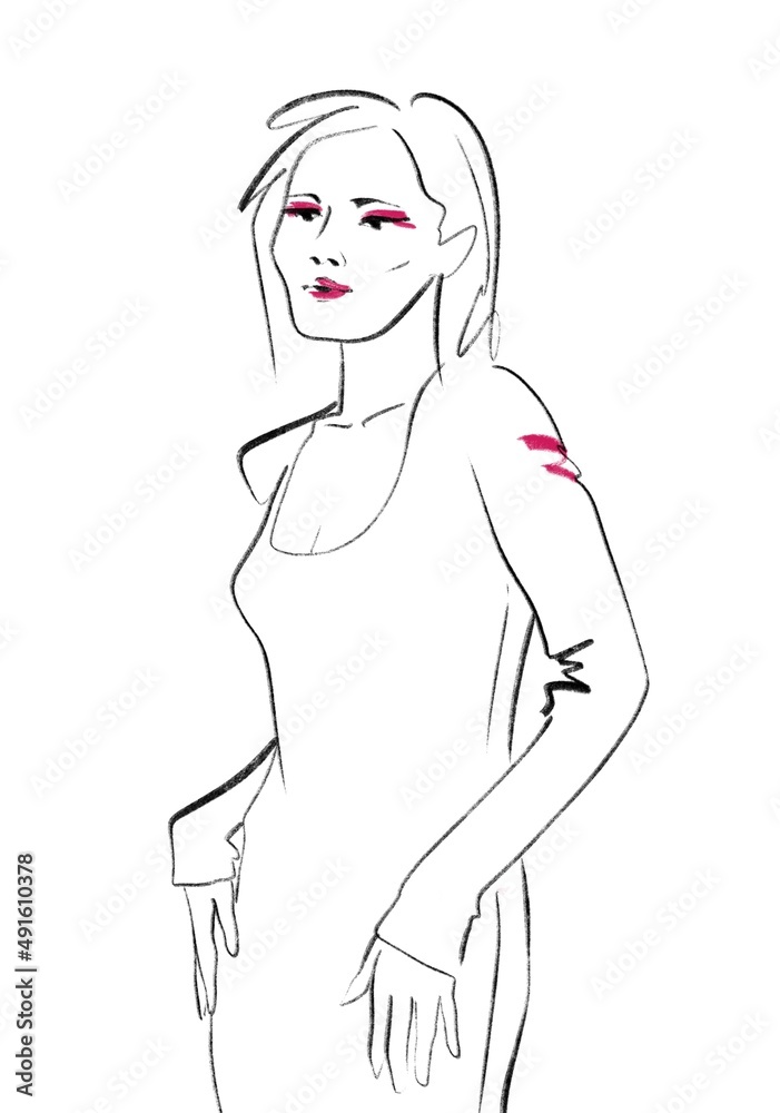 A hand-drawn young stylish woman, beautiful girl. Hand-drawn fashion illustration. Fashion illustration. Sketch. A hand-drawn young stylish woman, beautiful girl. Hand-drawn fashion illustration. Fashion illustration. Sketch.