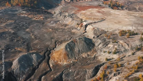 a quarry that looks like mars drone view