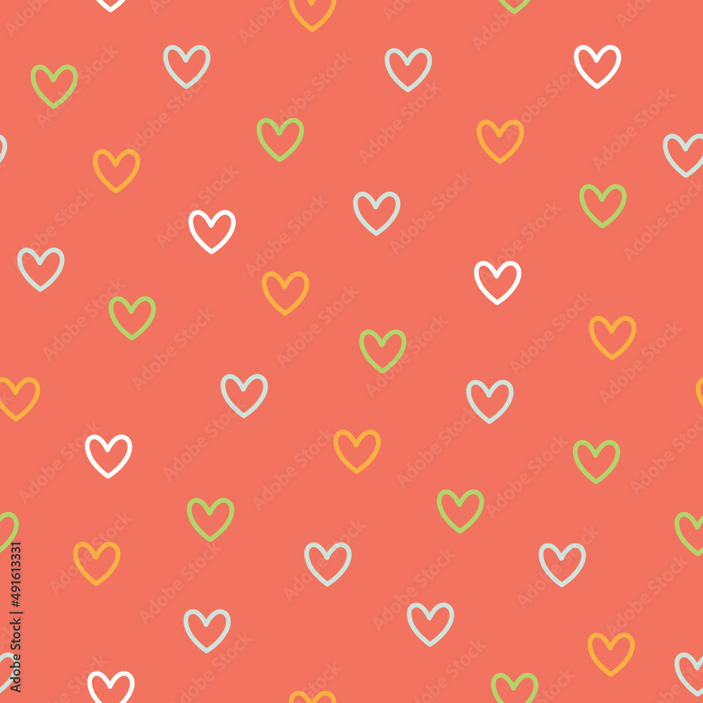 Vector seamless pattern with hearts on a red background Vector seamless pattern with hearts on a red background