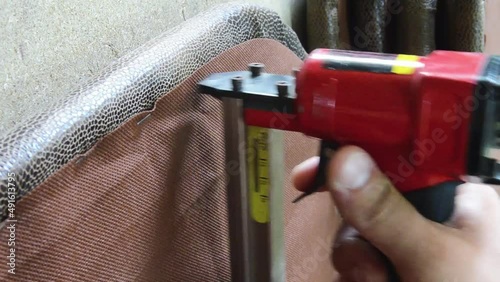 Banner of old worn-out furniture, in the workshop, working process, close-up