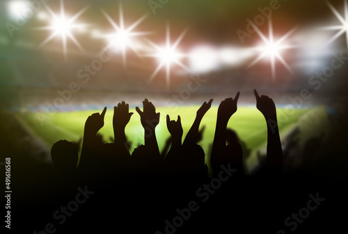 Silhouettes of fans celebrating a goal