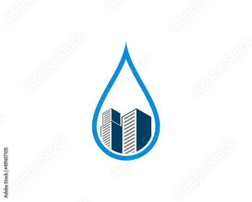 Simple water drop with city building inside