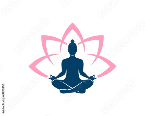 Women yoga with abstract lotus flower behind