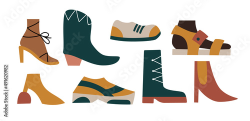 Stylish modern female side view shoe types.