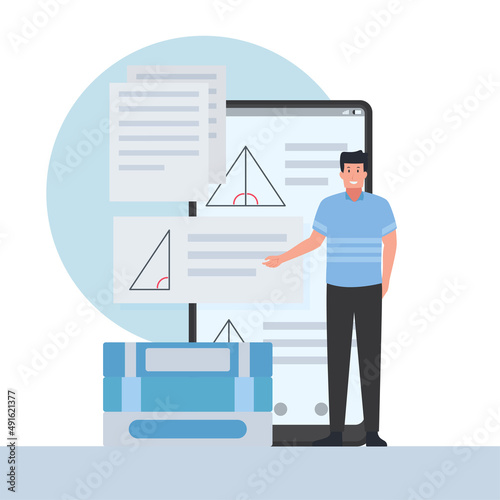 Young man present math with videos
