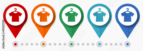 Fashion, shirt concept vector icon set, flat design clothes pointers, infographic template easy to edit
