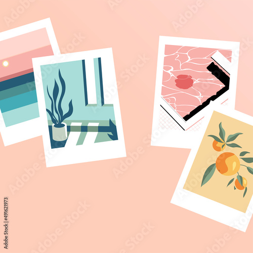 Set of summer polaroids. Summertime vibes. Vector illustration