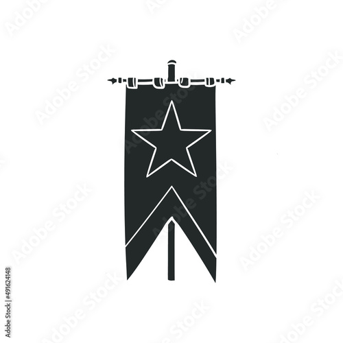 Banner Medieval Icon Silhouette Illustration. Flag Heraldry Feudal Vector Graphic Pictogram Symbol Clip Art. Doodle Sketch Black Sign.