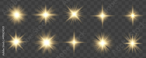 Yellow sun flash with rays spotlight, golden star