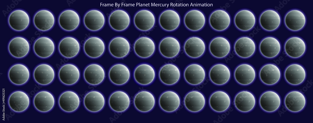 Frame by Frame Animated Planet Mercury Vector Illustration Can be used in Motiongraphics, Infographics, 2D Cartoon  Animation videos, Elearning Clips. Loopable Rotation Animation