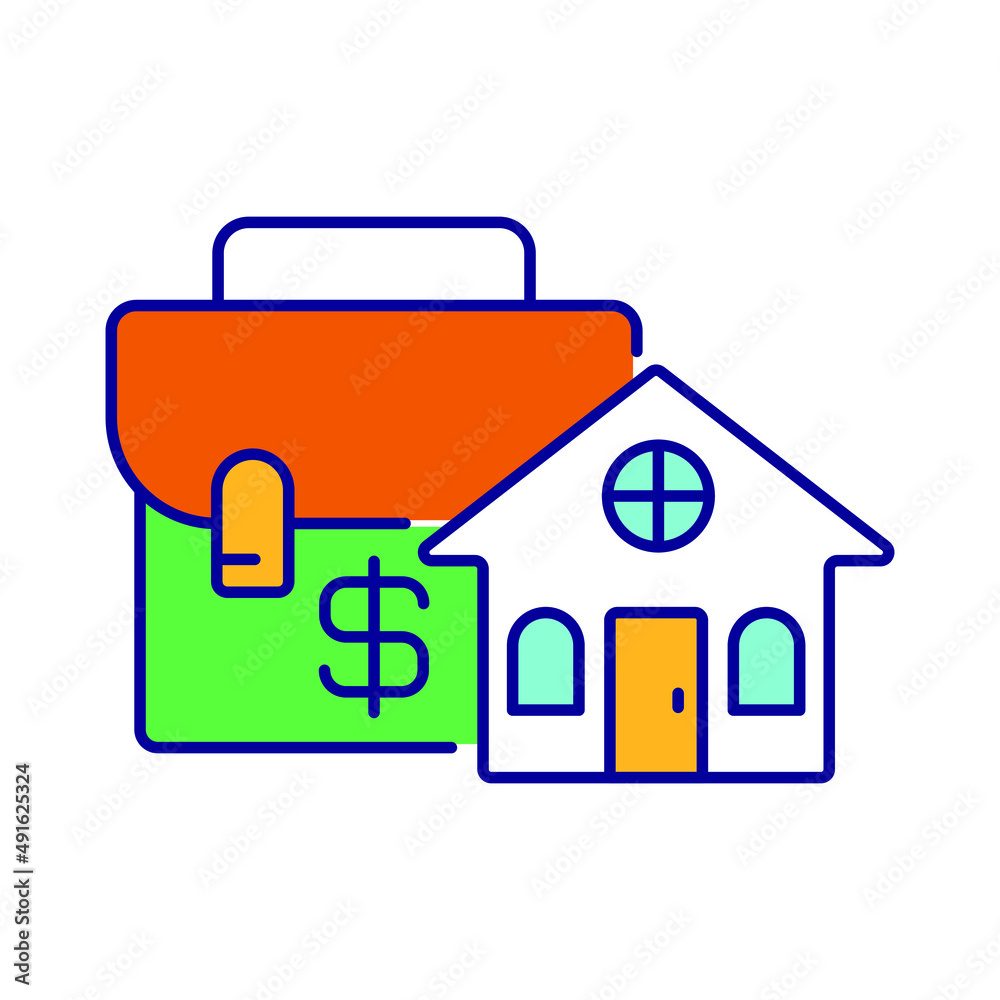 briefcase with dollar icon, investment, house. Color icon
