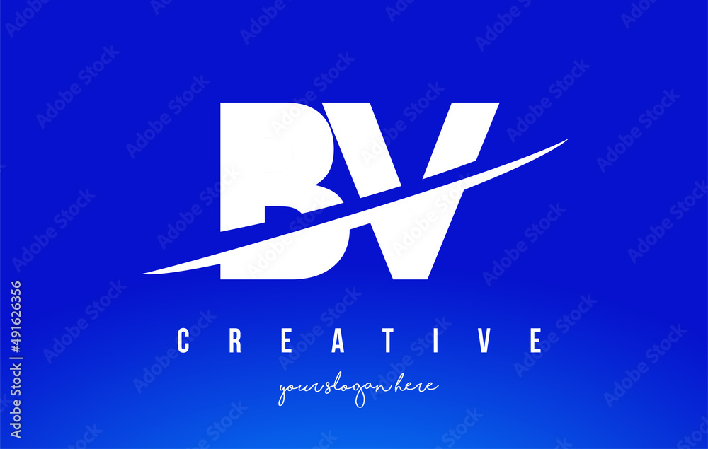 BV B V Letter Modern Logo Design withWhiteYellow Background and Swoosh.
