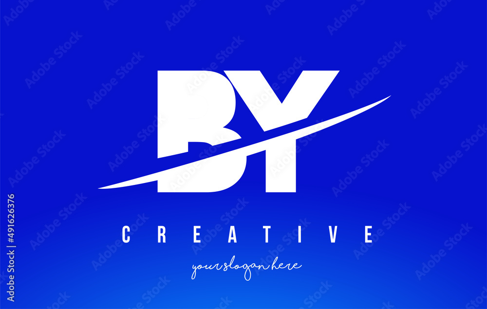 BY B Y Letter Modern Logo Design withWhiteYellow Background and Swoosh.