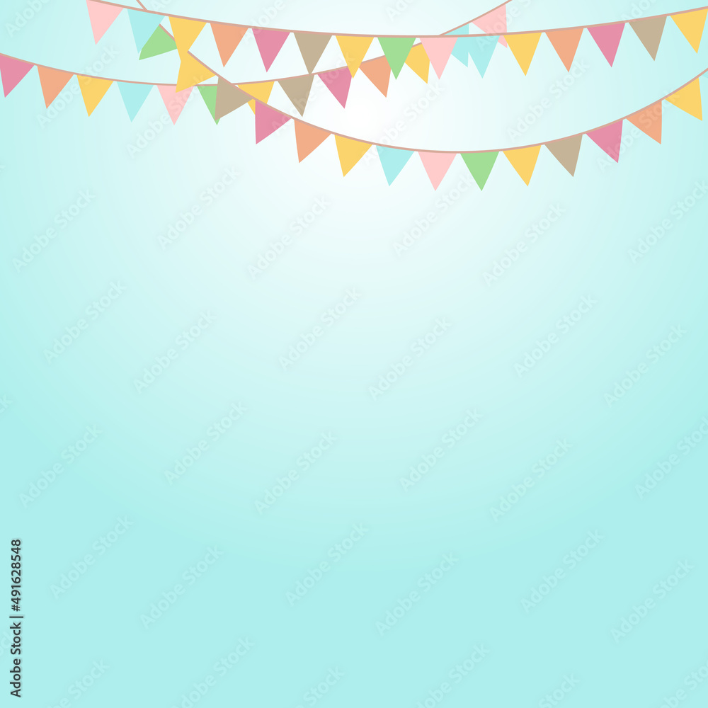 Party Background with Colorful Flags. Celebration Event, Birthday. Carnival flag garlands.
