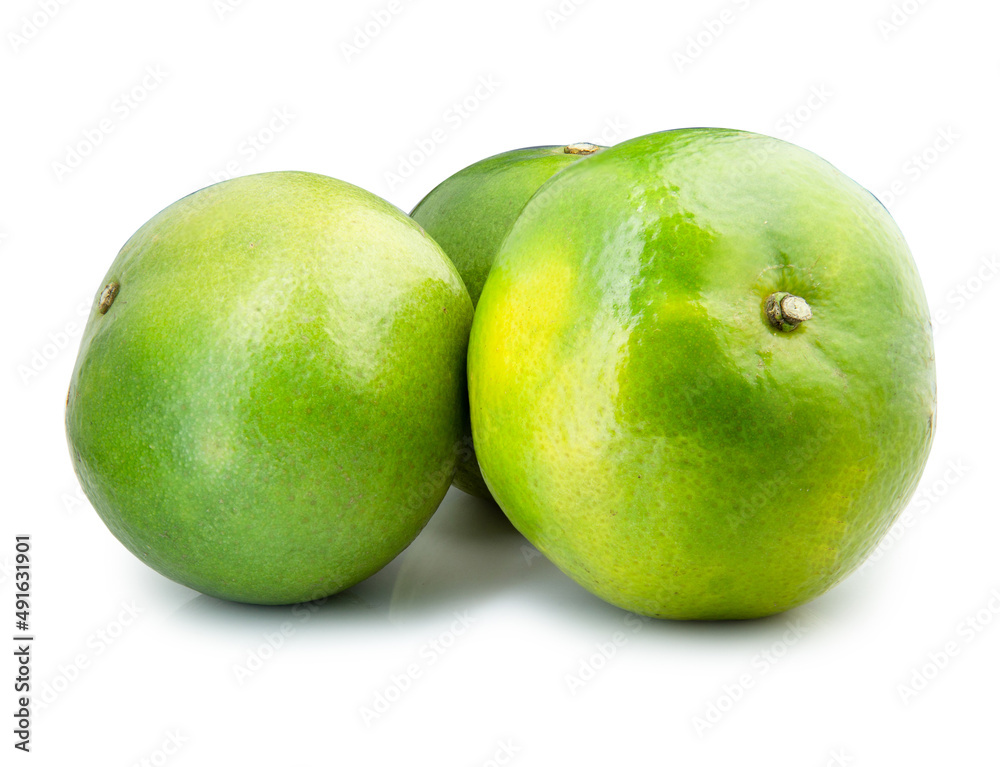 Green orange fruit isolated on white background Green orange fruit isolated on white background