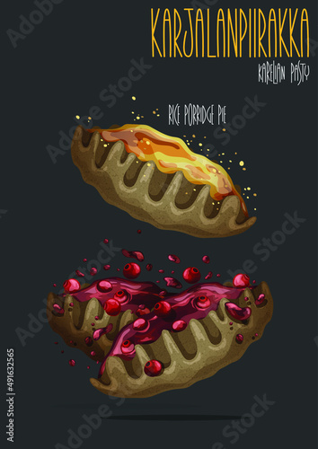 Karjalanpiirakka, karelian pie, finnish food. Vector illustration