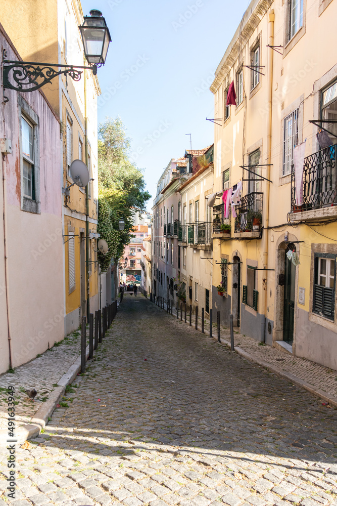 Warm day light in the narrow streets of Lisbon
